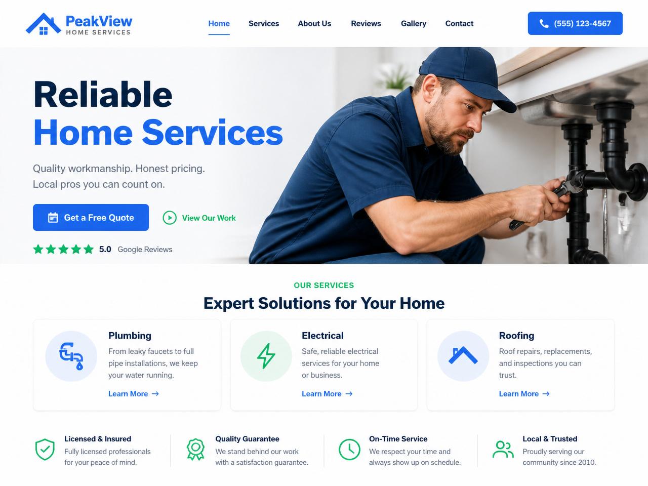 PeakView Home Services website example
