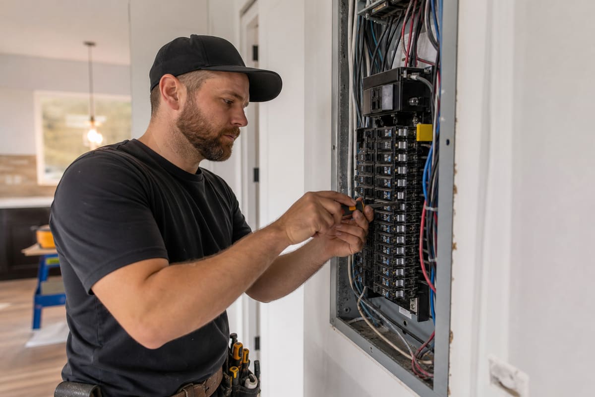 Electrician working on a residential electrical installation
